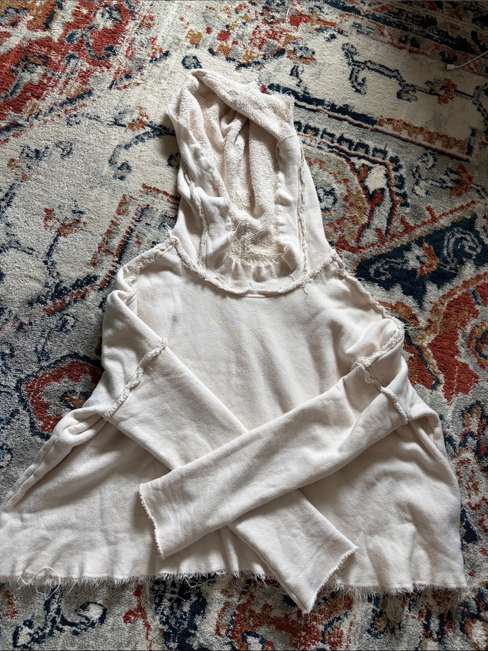 Free People Movement Ivory Hooded Raw-Edge Pullover